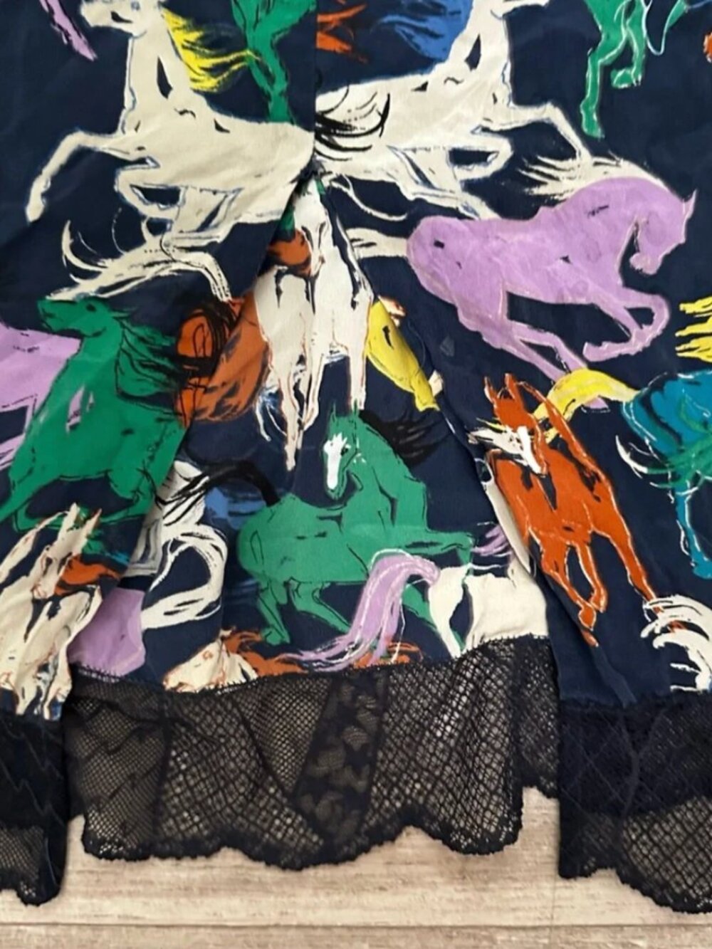 EUC - Zadig & Voltaire Jenny "Year of the Horse" Silk Midi skirt - Navy - 40 - Picture 6 of 6